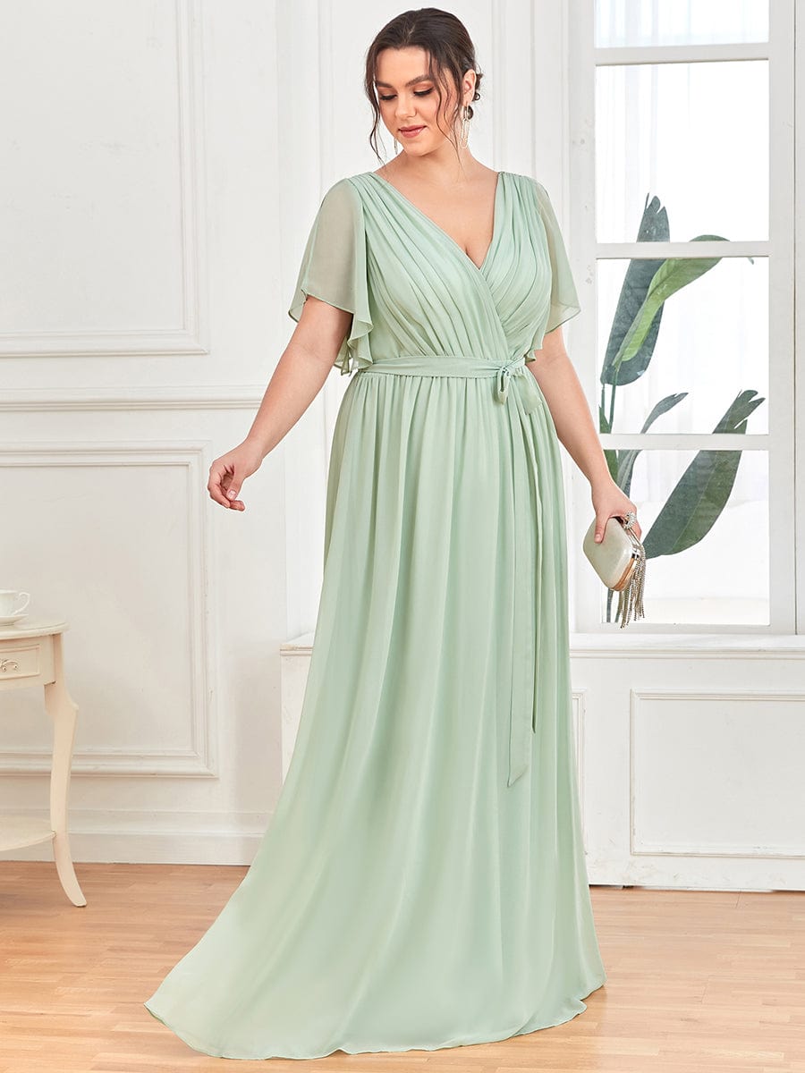 Plus Size V-Neck Floor-Length Chiffon Evening Dress