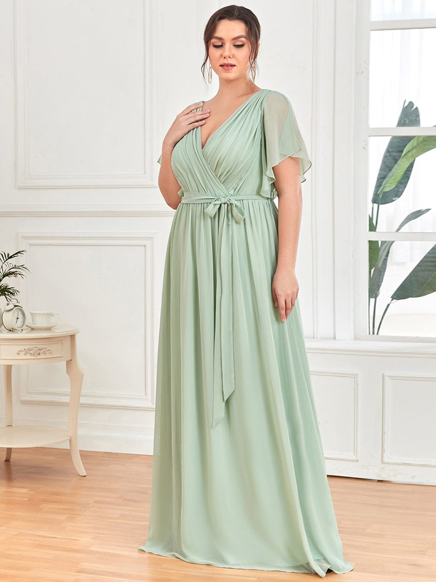 Plus Size V-Neck Floor-Length Chiffon Evening Dress