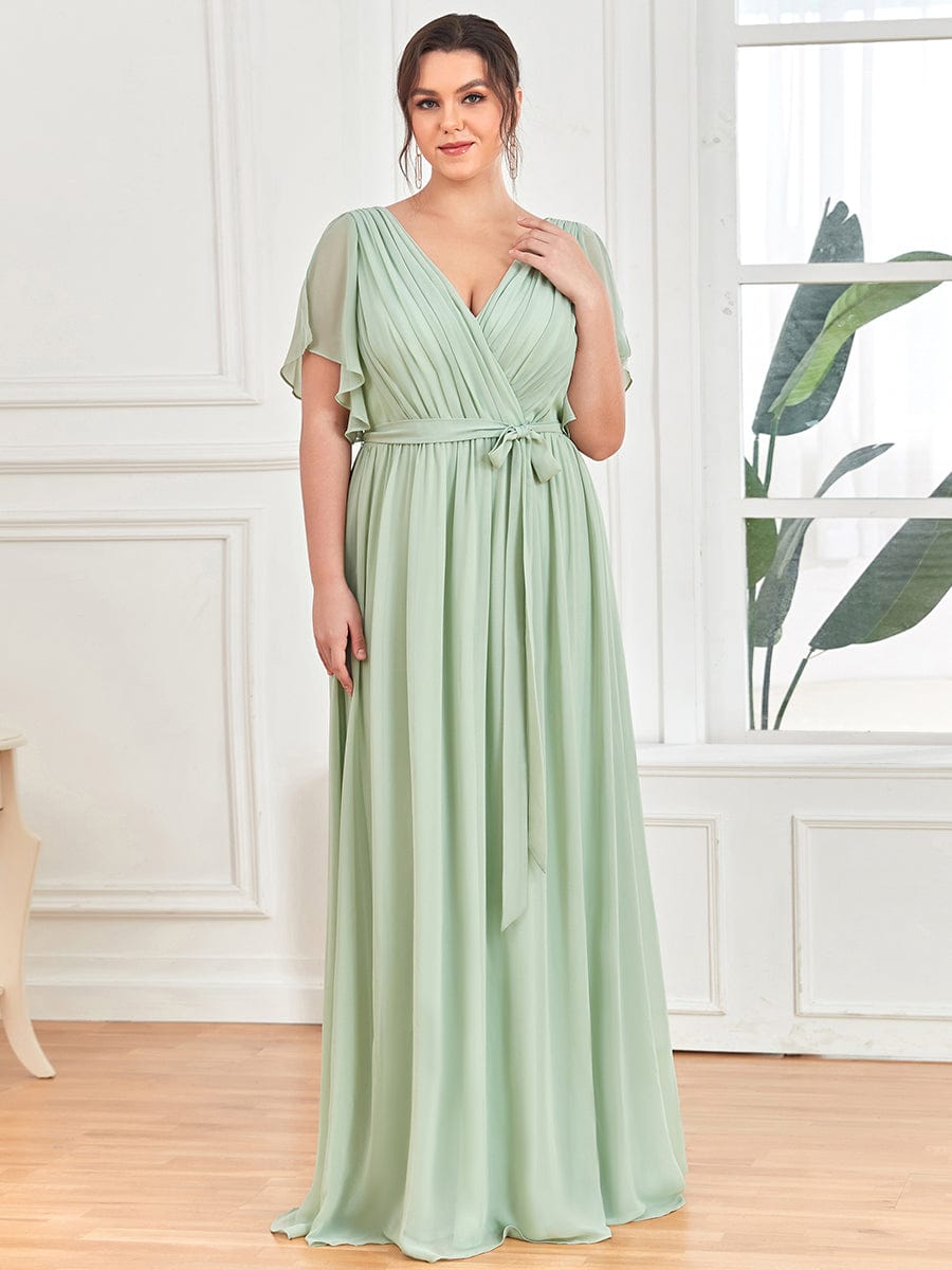 Plus Size V-Neck Floor-Length Chiffon Evening Dress