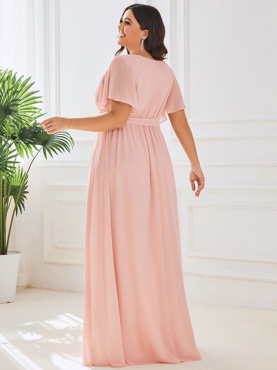 Plus Size V-Neck Floor-Length Chiffon Evening Dress