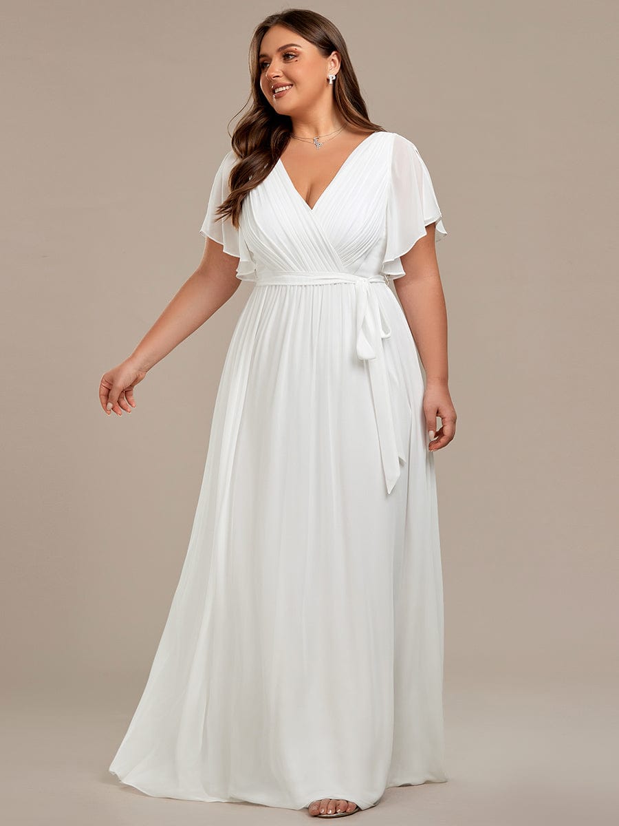 V-Neck Flutter Sleeve Floor-Length A-Line Chiffon Bridesmaid Dress