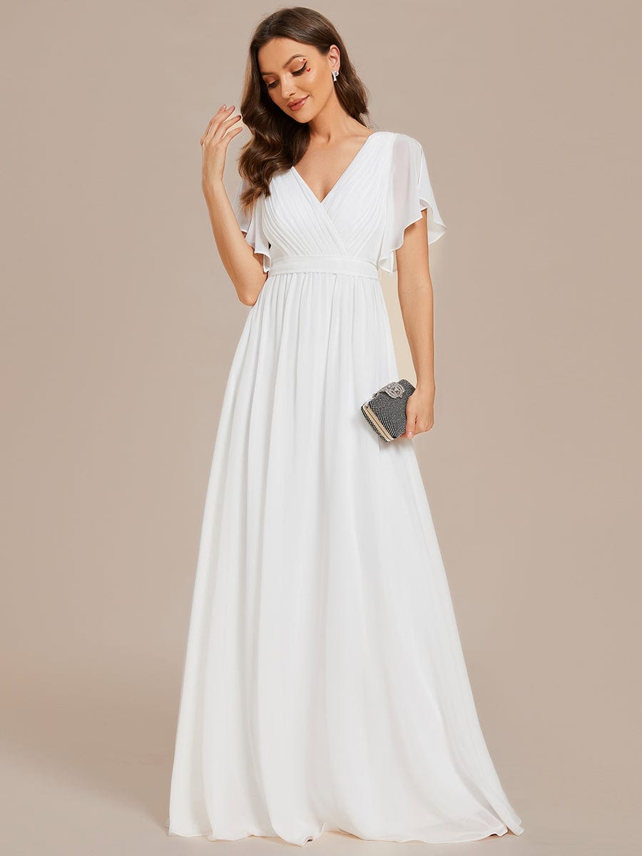 V-Neck Flutter Sleeve Floor-Length A-Line Chiffon Bridesmaid Dress