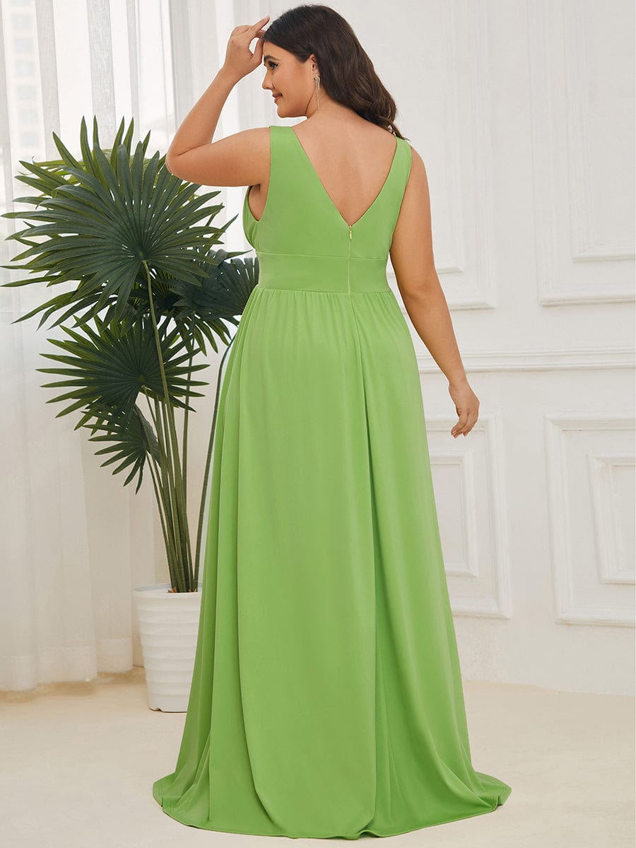 Plus Size Sexy High Slit Sleeveless Empire Waist V-Neck Evening Dress