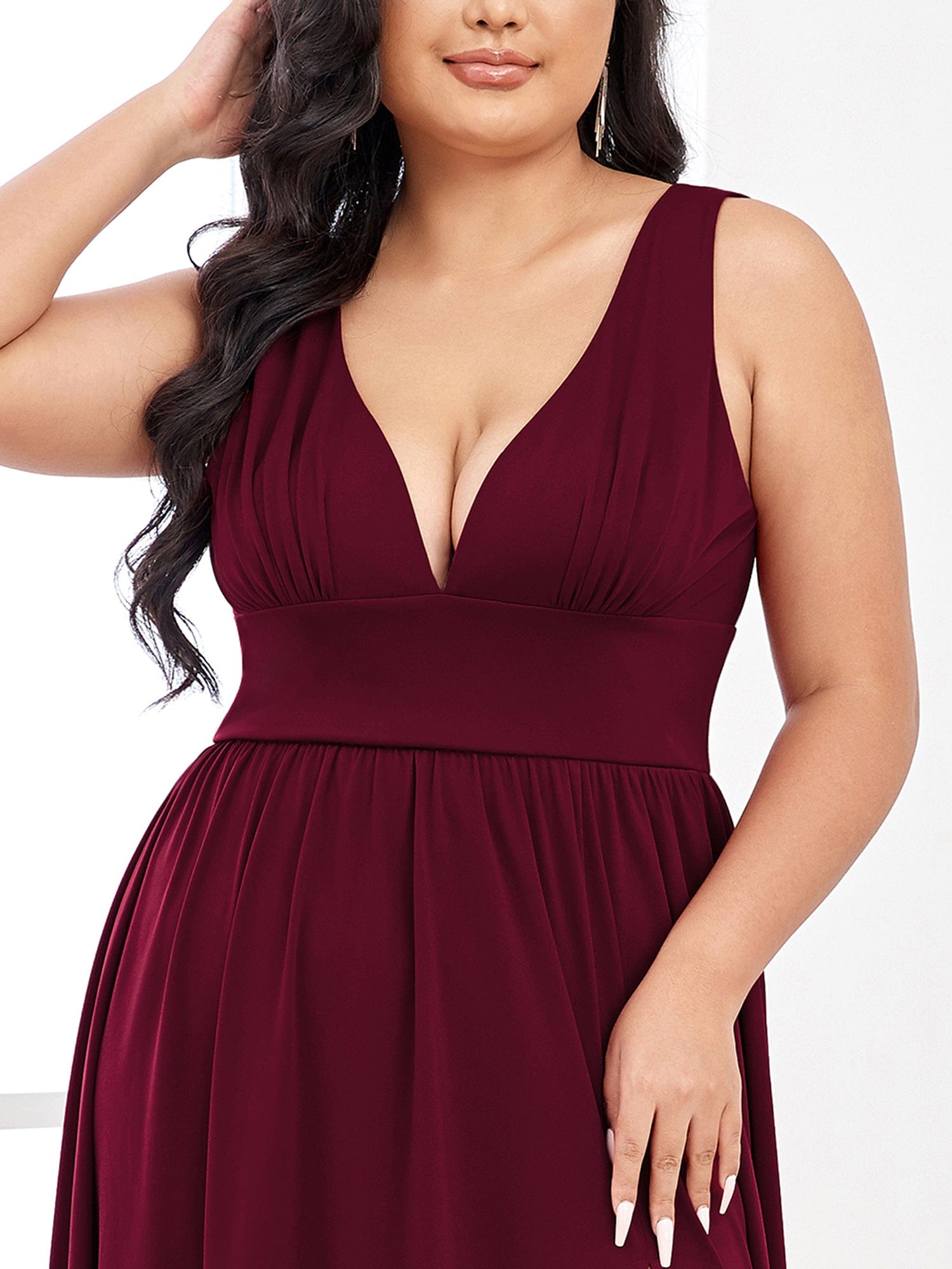 Plus Size Sexy High Slit Sleeveless Empire Waist V-Neck Evening Dress