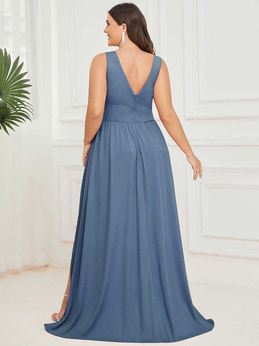 Plus Size Sexy High Slit Sleeveless Empire Waist V-Neck Evening Dress