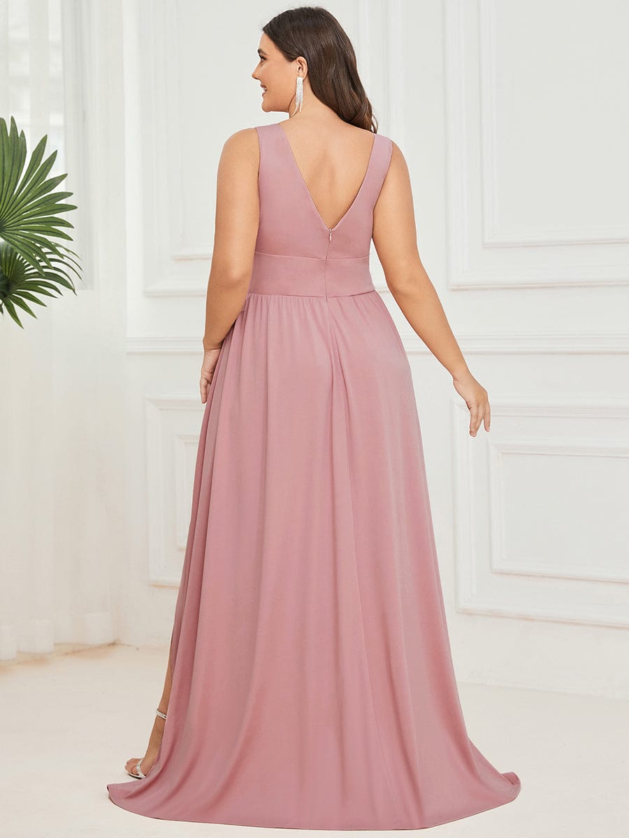 Plus Size Sexy High Slit Sleeveless Empire Waist V-Neck Evening Dress