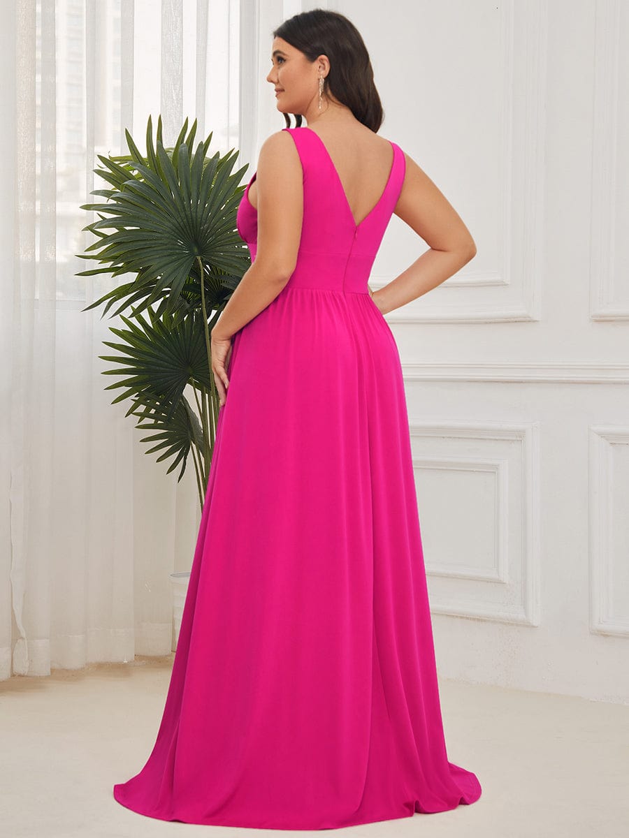 Plus Size Sexy High Slit Sleeveless Empire Waist V-Neck Evening Dress