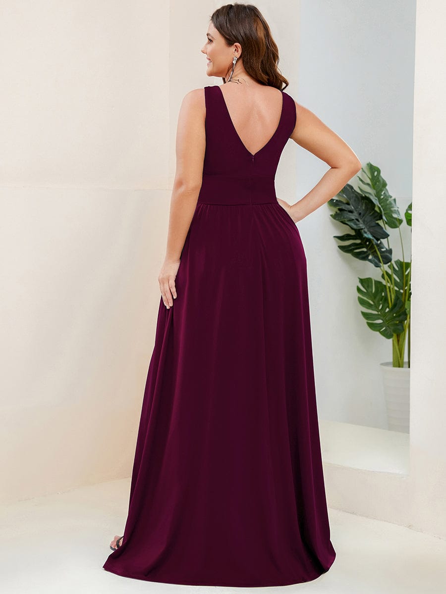 Plus Size Sexy High Slit Sleeveless Empire Waist V-Neck Evening Dress