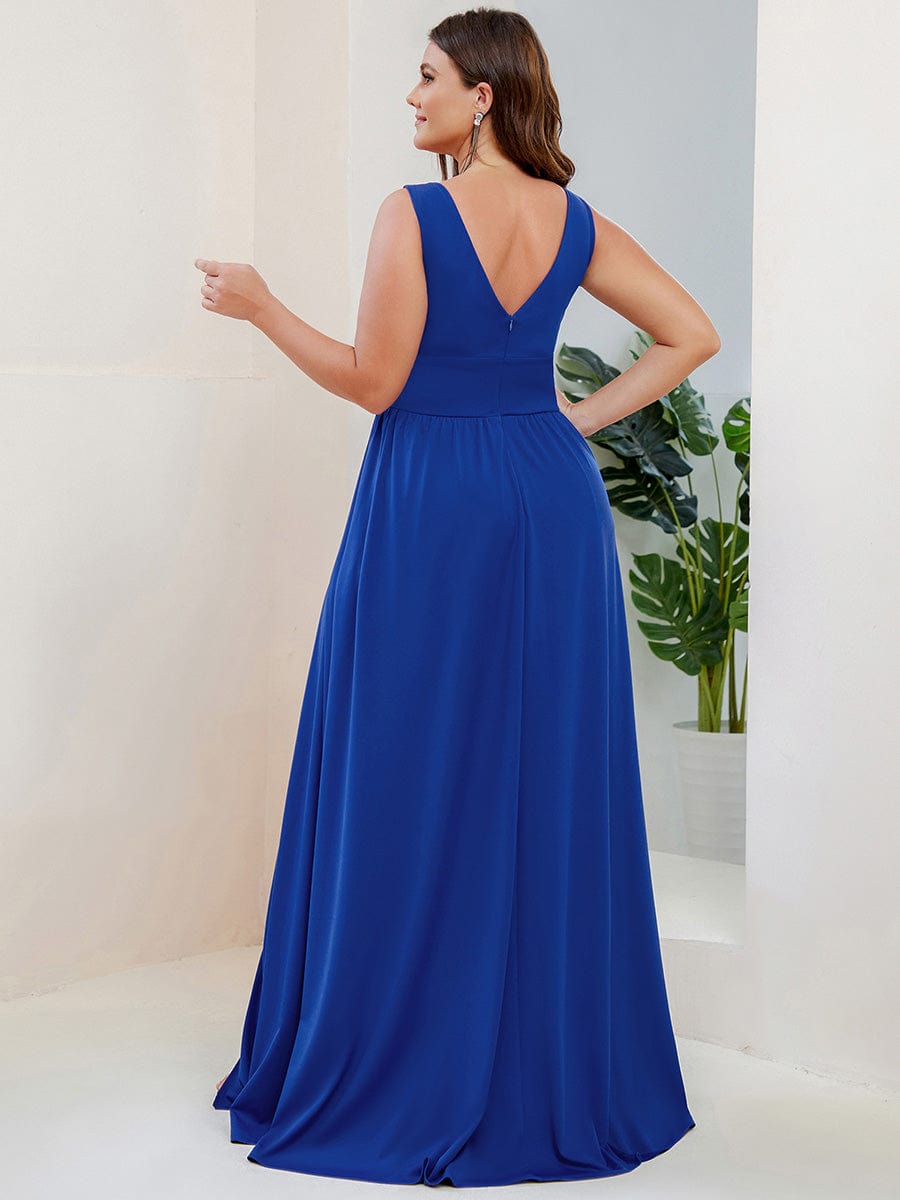 Plus Size Sexy High Slit Sleeveless Empire Waist V-Neck Evening Dress