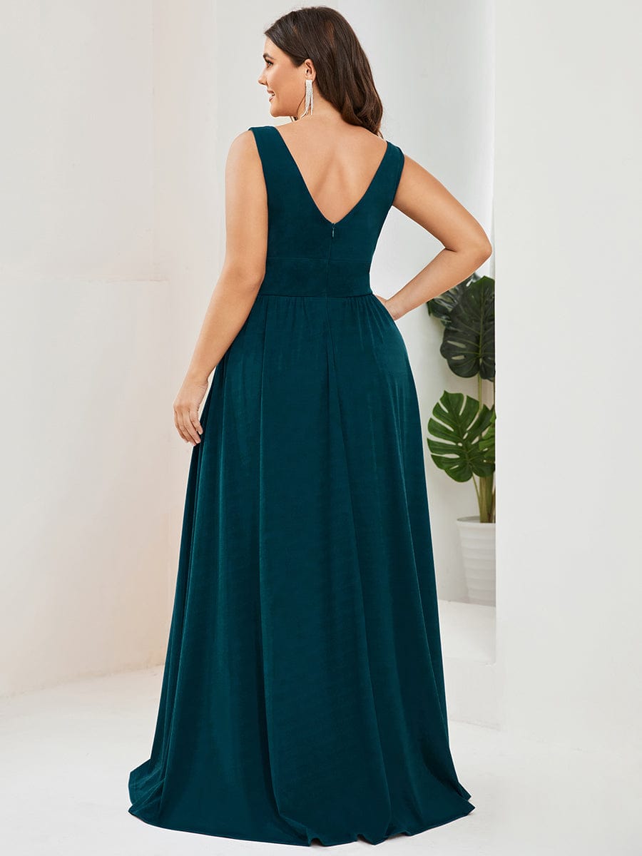 Plus Size Sexy High Slit Sleeveless Empire Waist V-Neck Evening Dress