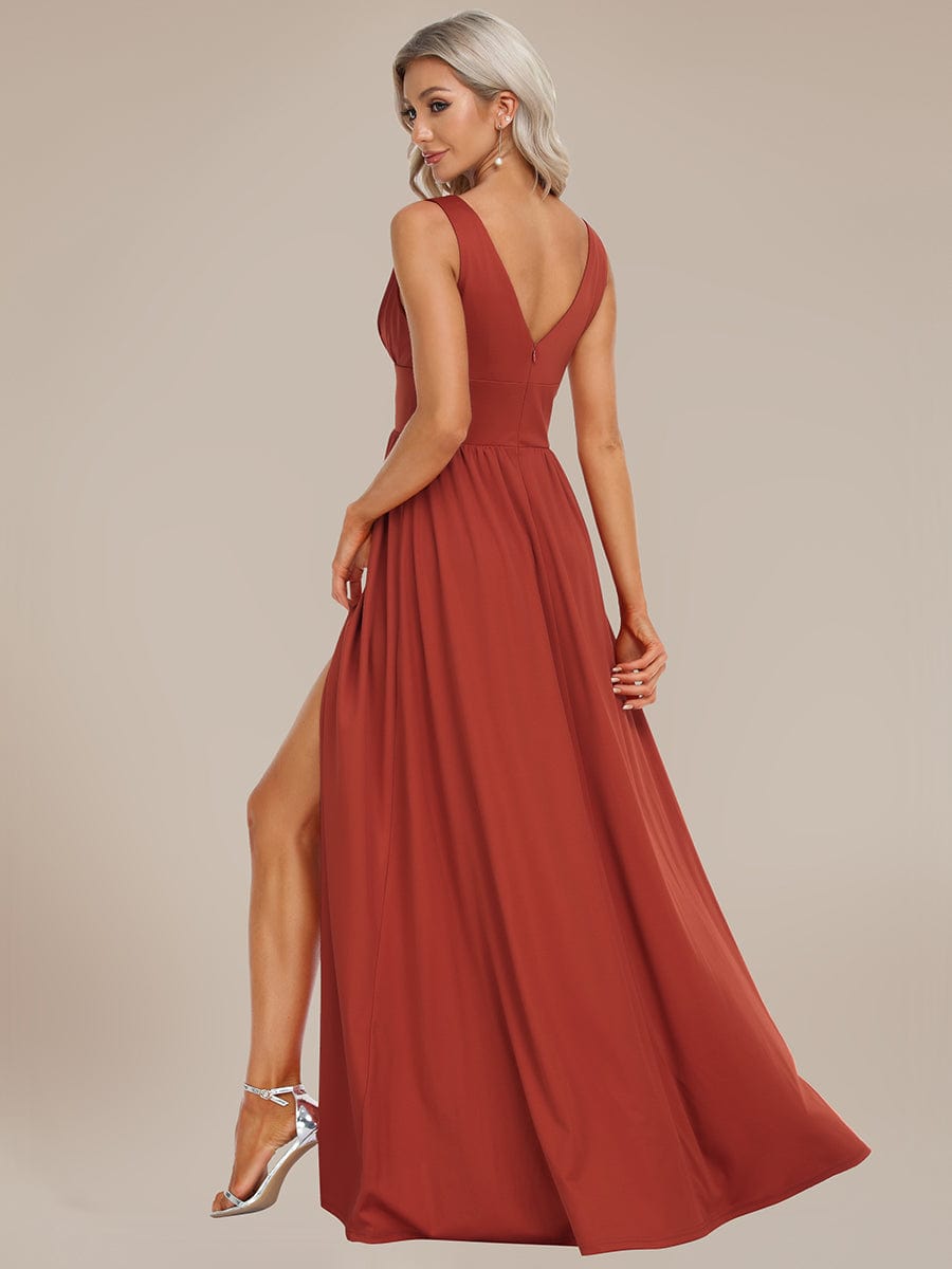 Stunning V-Neck Empire Waist Floor-Length Evening Dress with High Slit