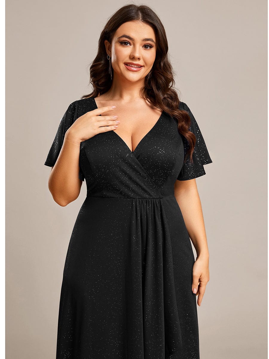 Ruffle Sleeves V Neck High Low Evening Dress