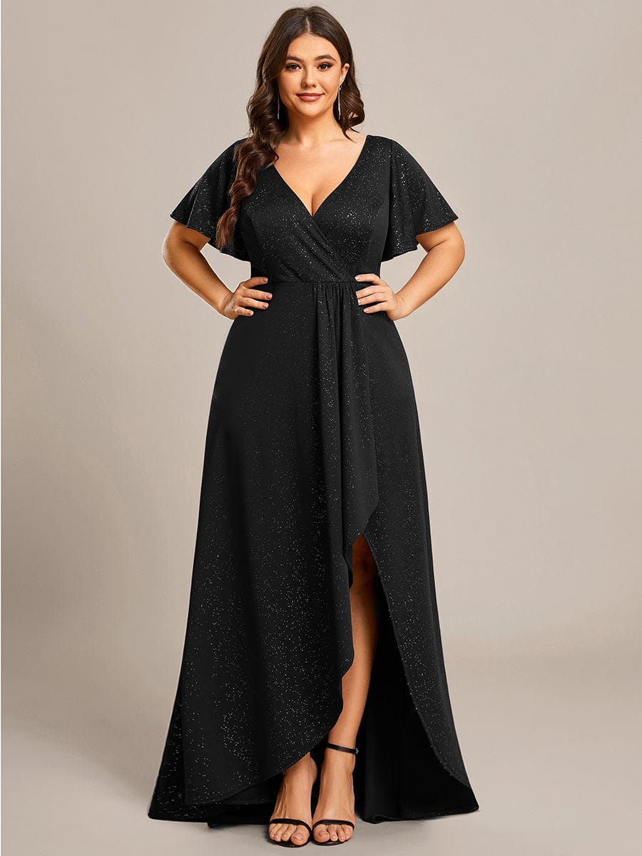Plus Size Long Sleeve Empire Waist Glitter Evening Dress - Ever-Pretty UK