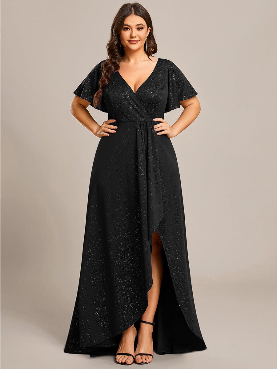 Plus Size V Neck Lace Sleeve Evening Dress for Women