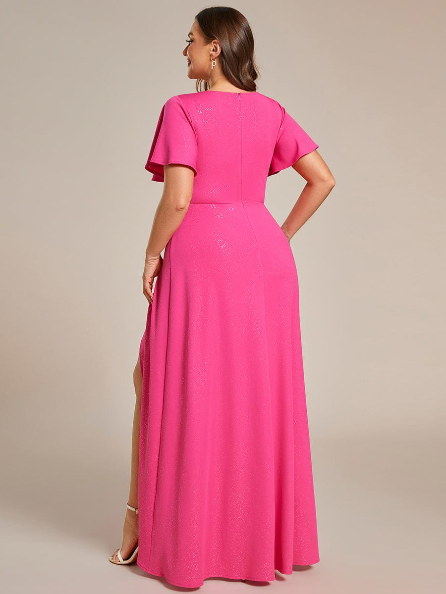 Ruffle Sleeves V Neck High Low Evening Dress