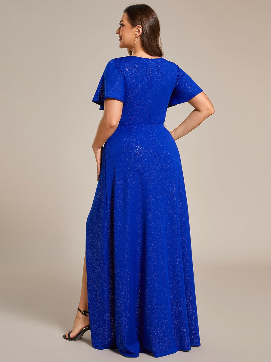 Ruffle Sleeves V Neck High Low Evening Dress