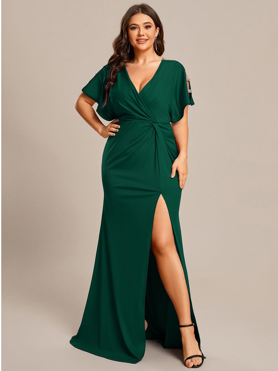 High Split Hollow Out Sleeve V-Neck Evening Dress