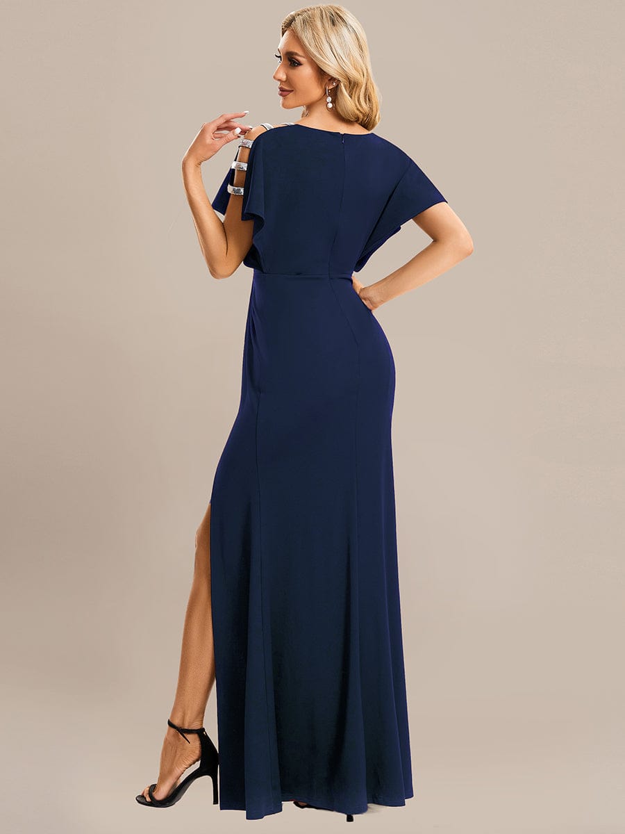 High Split Hollow Out Sleeve V-Neck Evening Dress