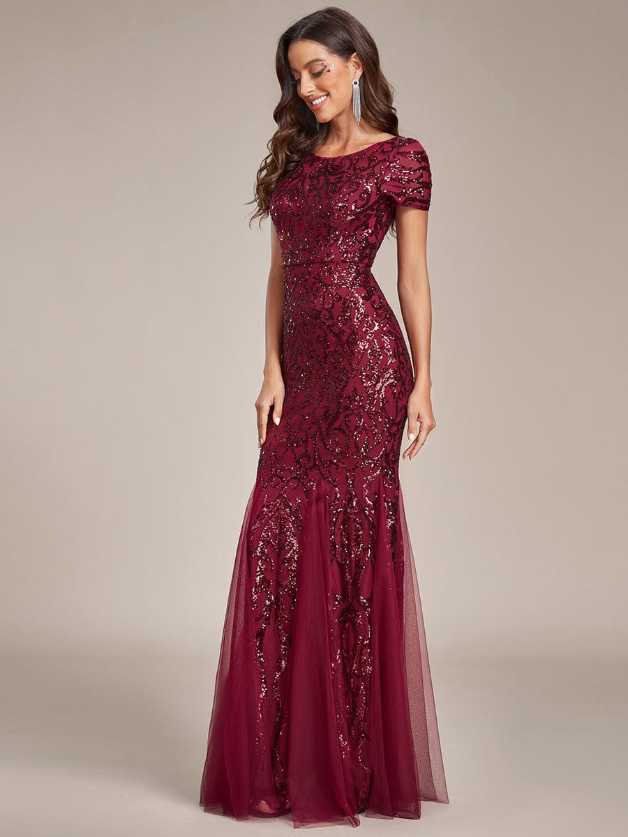 Sequin Bodycon Round Neckline Mermaid Evening Dress