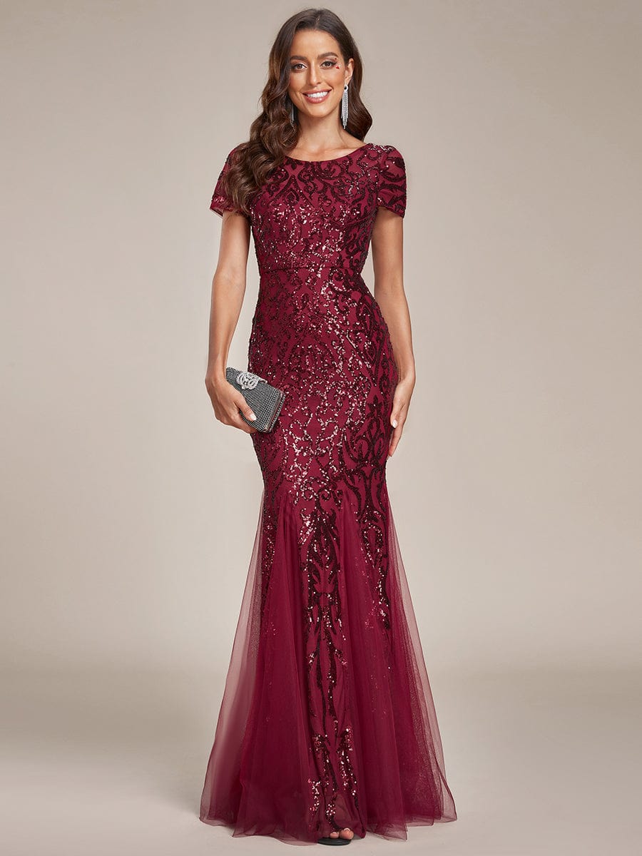 Sequin Bodycon Round Neckline Mermaid Evening Dress