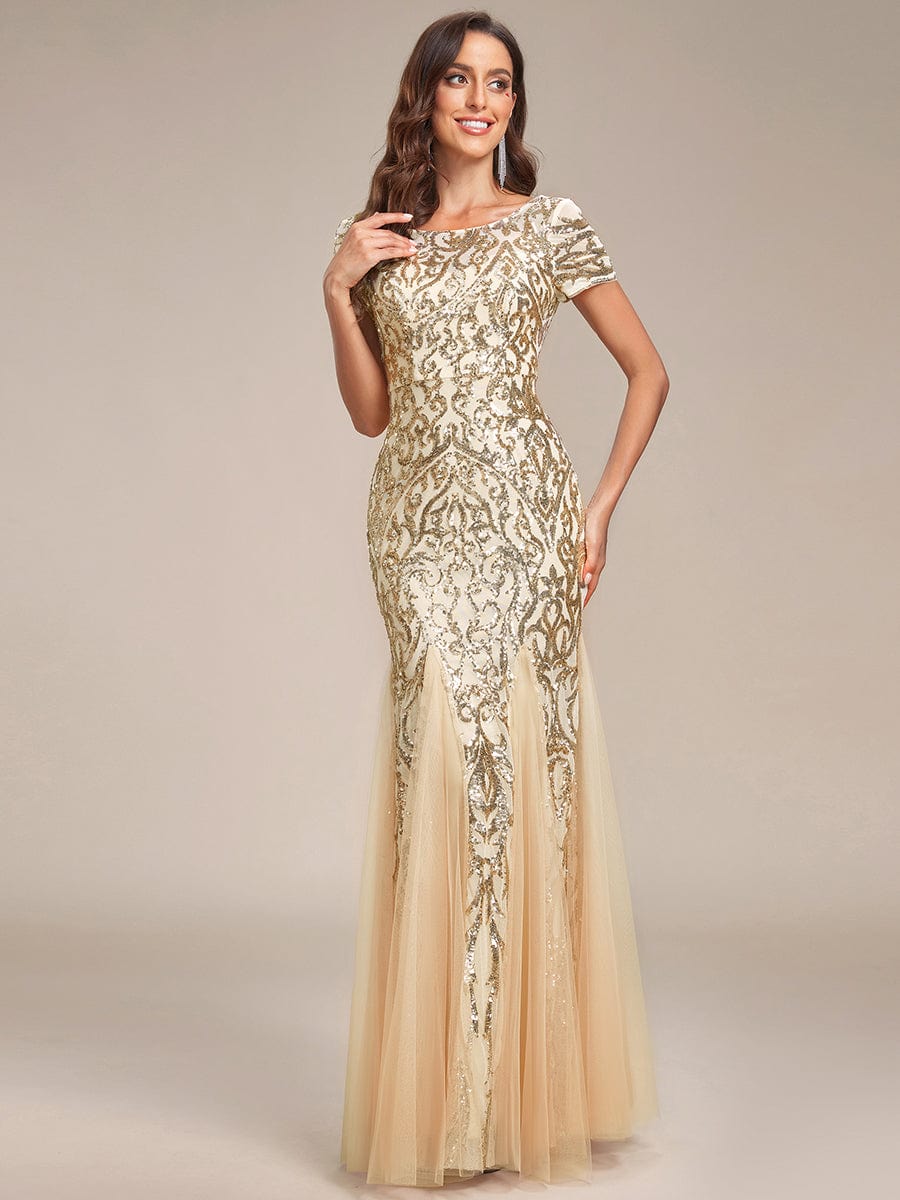 Sequin Bodycon Round Neckline Mermaid Evening Dress