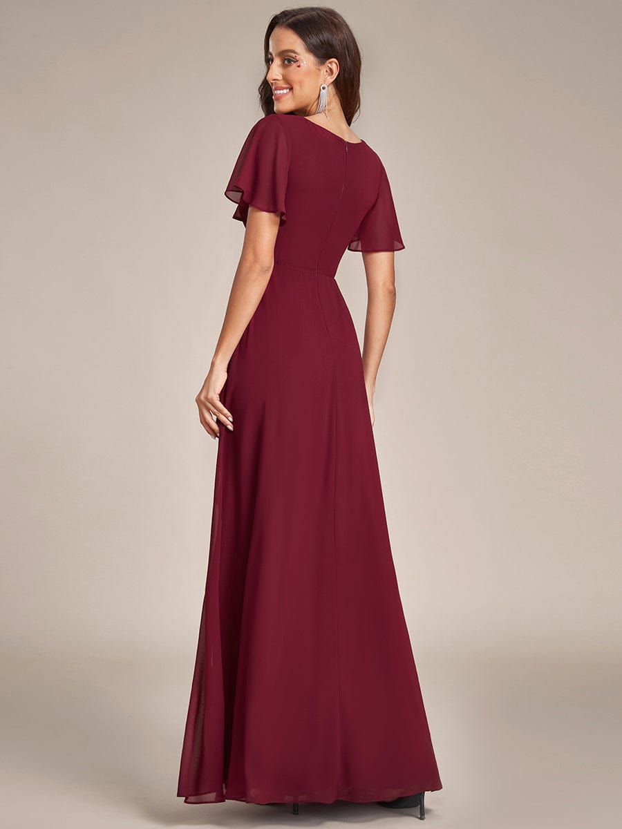 Ruffles Sleeve High Split Chiffon Evening Dress