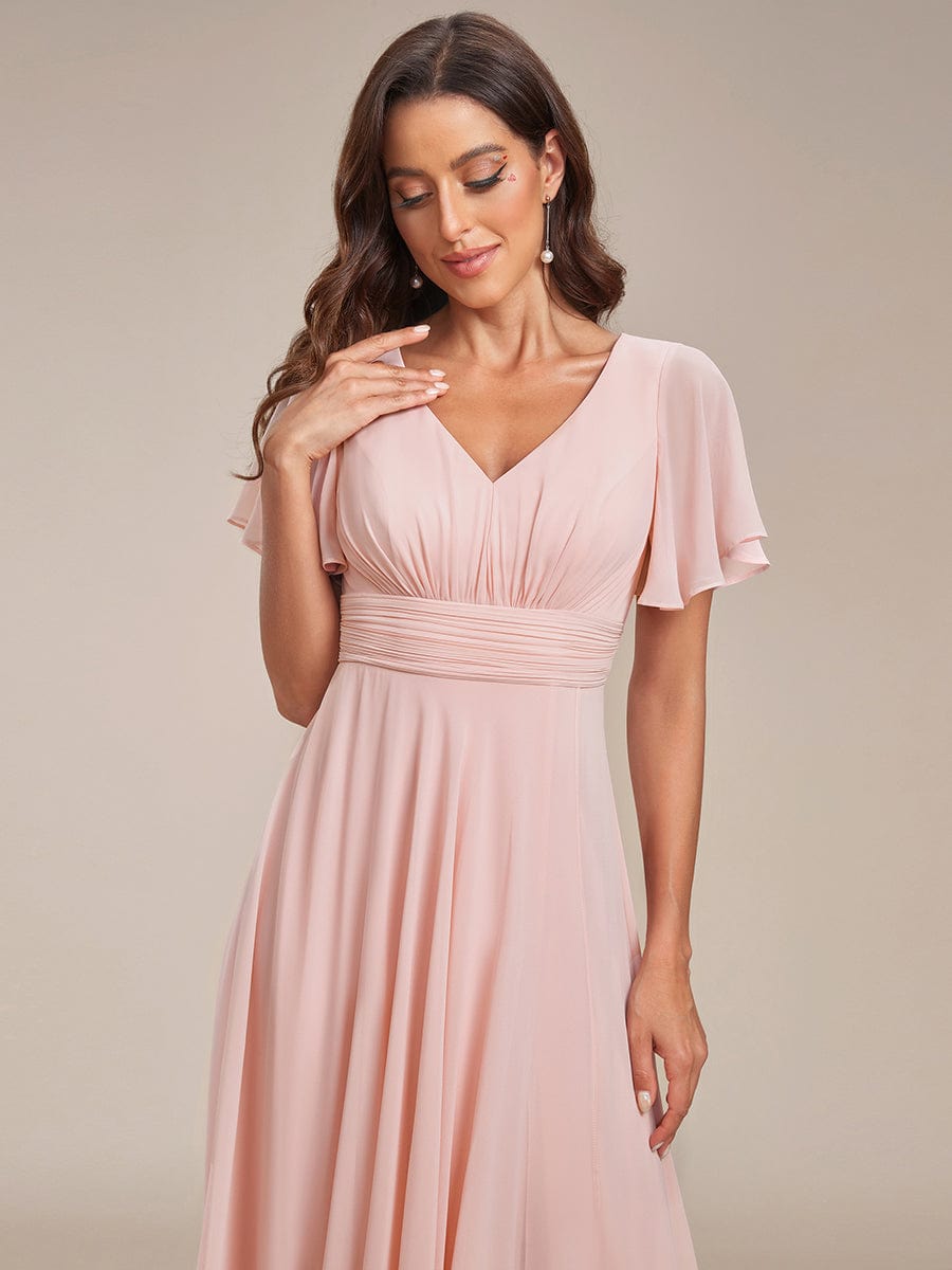 Ruffles Sleeve High Split Chiffon Evening Dress