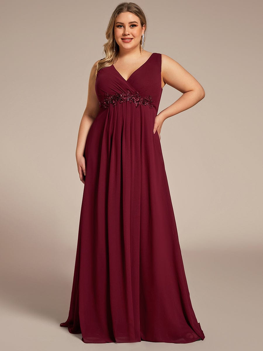 Plus Size Floral Applique Sleeveless Chiffon Formal Evening Dress