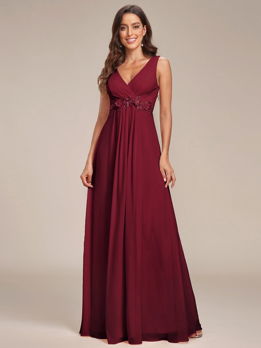 V-Neck Sleeveless A-Line Evening Dress with Appliques