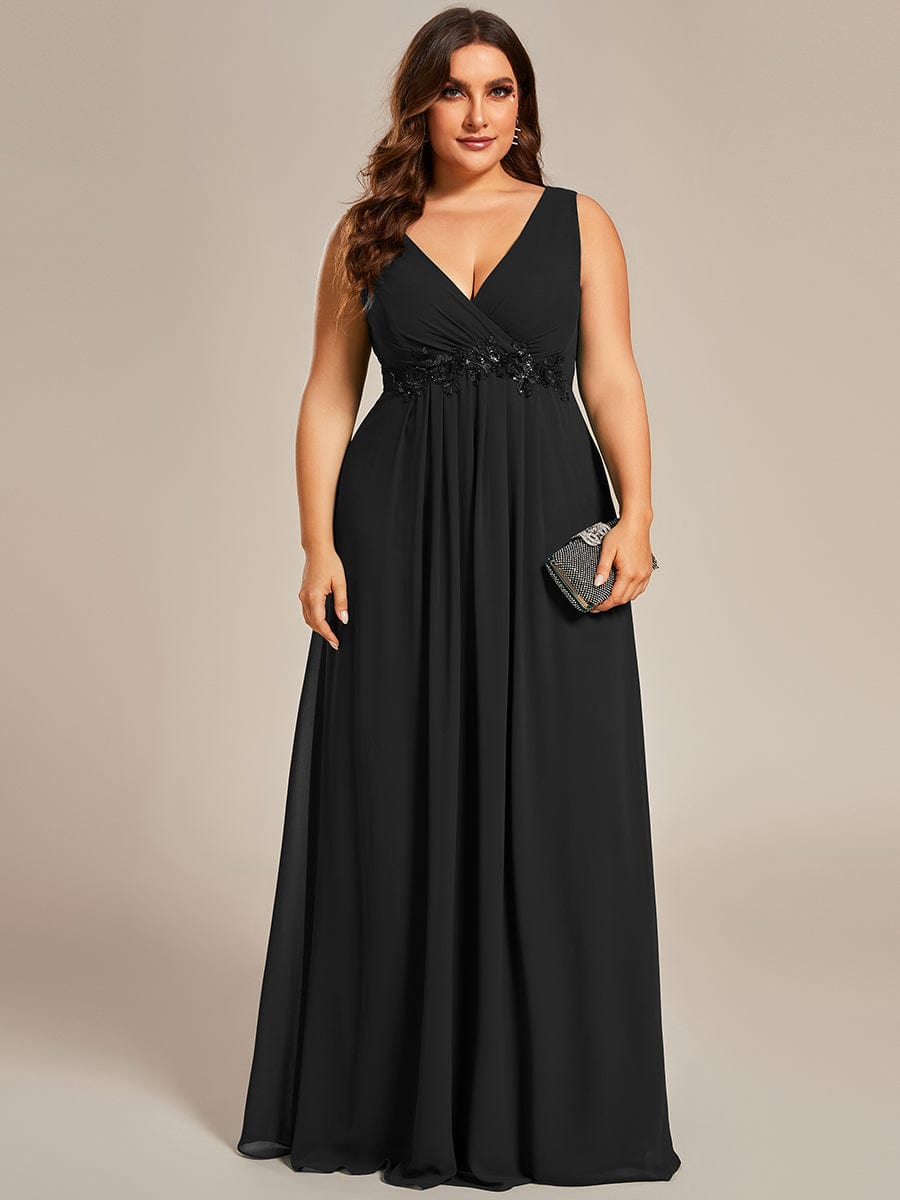 V-Neck Sleeveless A-Line Evening Dress with Appliques