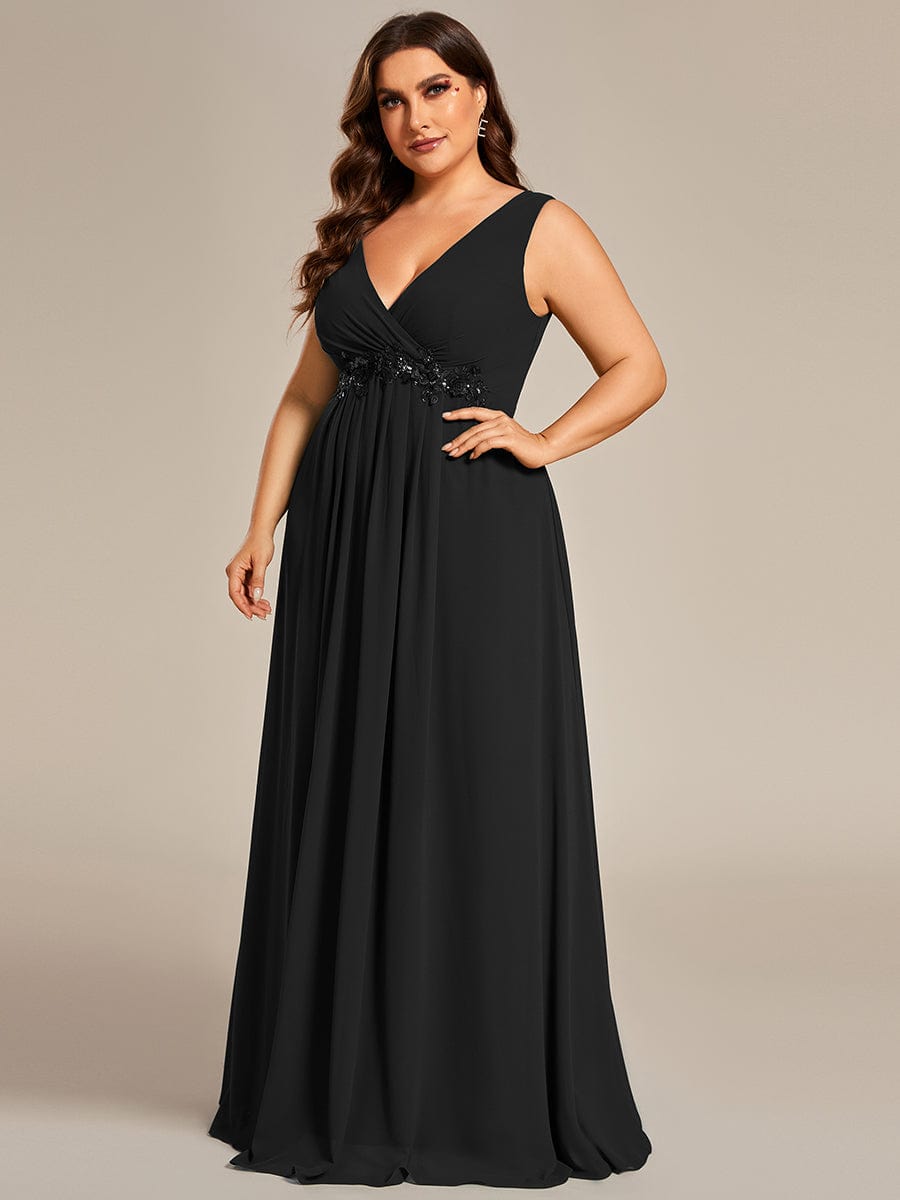 Plus Size Floral Applique Sleeveless Chiffon Formal Evening Dress