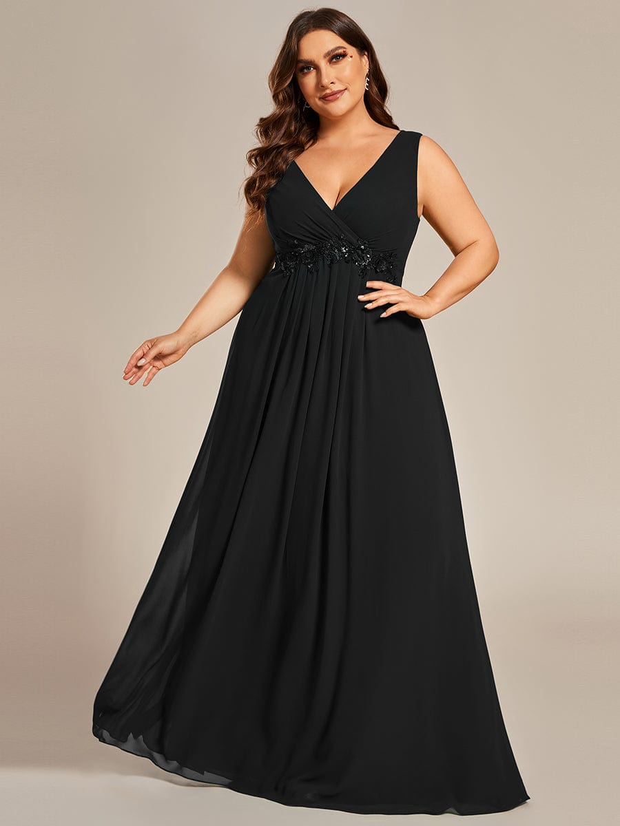 Plus Size Floral Applique Sleeveless Chiffon Formal Evening Dress