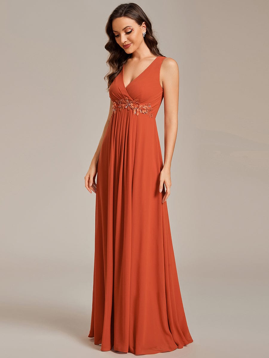 V-Neck Sleeveless A-Line Evening Dress with Appliques