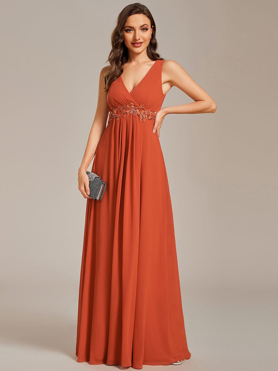 V-Neck Sleeveless A-Line Evening Dress with Appliques