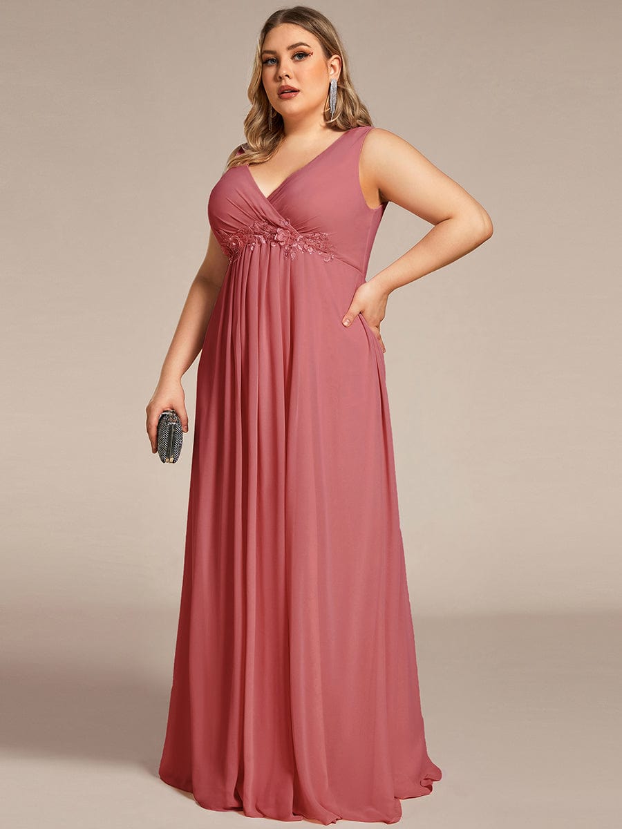 V-Neck Sleeveless A-Line Evening Dress with Appliques