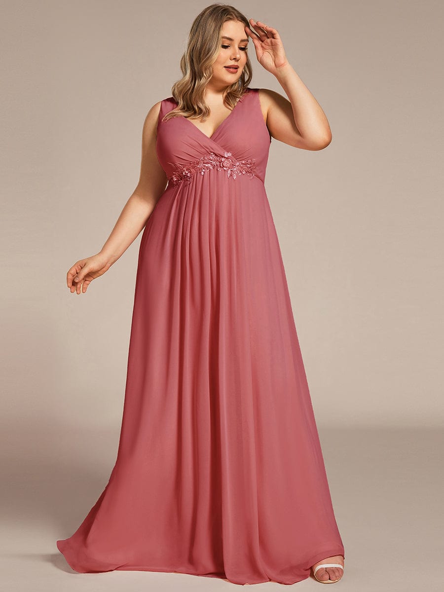 V-Neck Sleeveless A-Line Evening Dress with Appliques