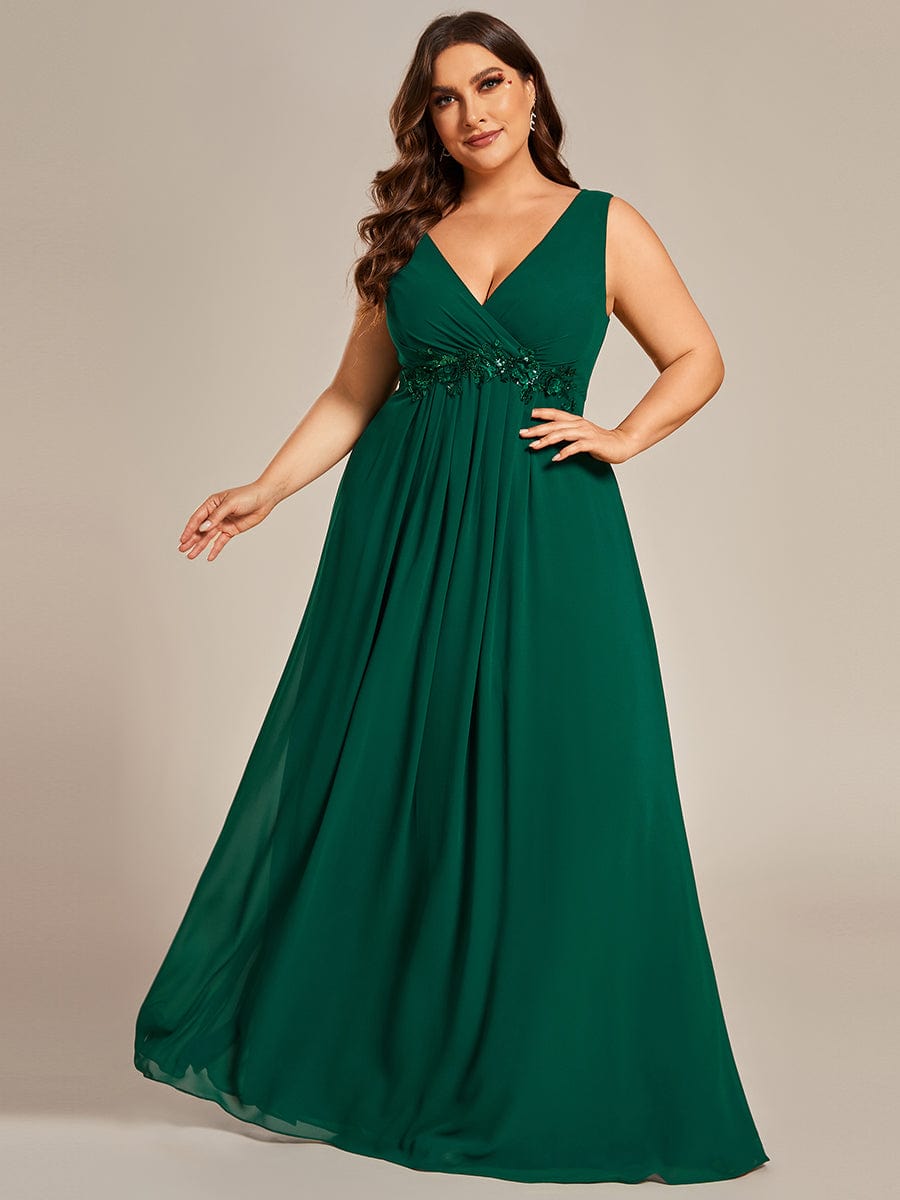 V-Neck Sleeveless A-Line Evening Dress with Appliques