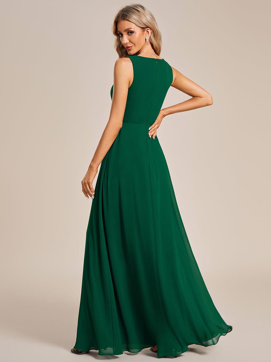 V-Neck Sleeveless A-Line Evening Dress with Appliques