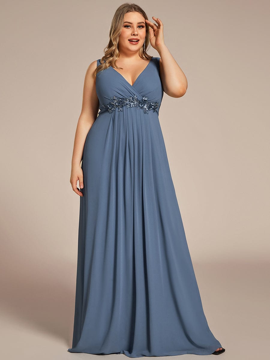 Plus Size Floral Applique Sleeveless Chiffon Formal Evening Dress