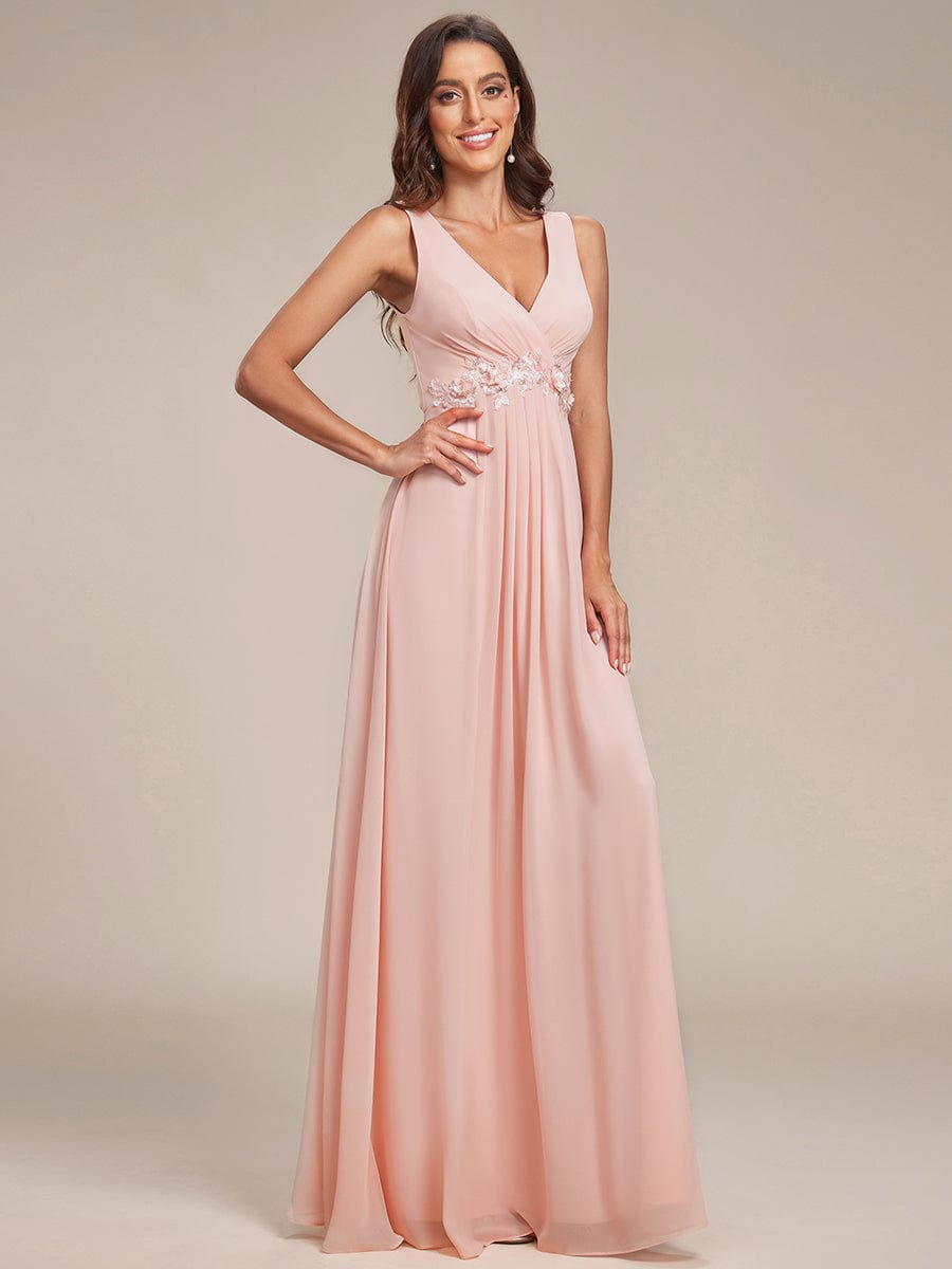 V-Neck Sleeveless A-Line Evening Dress with Appliques