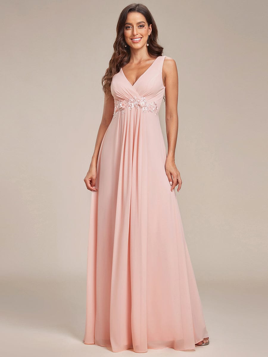 V-Neck Sleeveless A-Line Evening Dress with Appliques