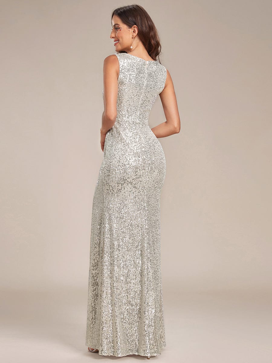 Shiny Sleeveless Sequin Deep V-Neck High Split Evening Dress