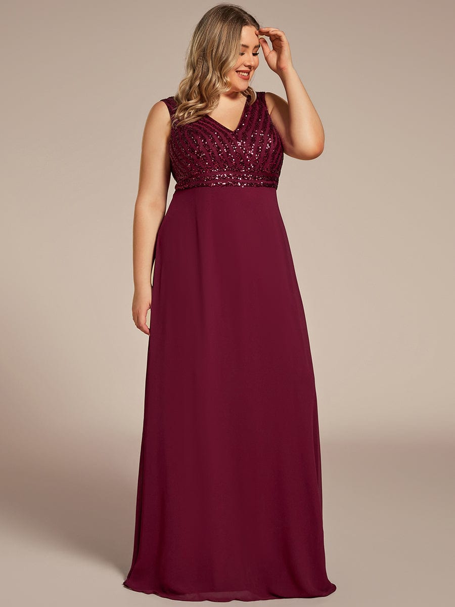 Plus Size Sequin Sleeveless Double V-Neck Formal Evening Dress