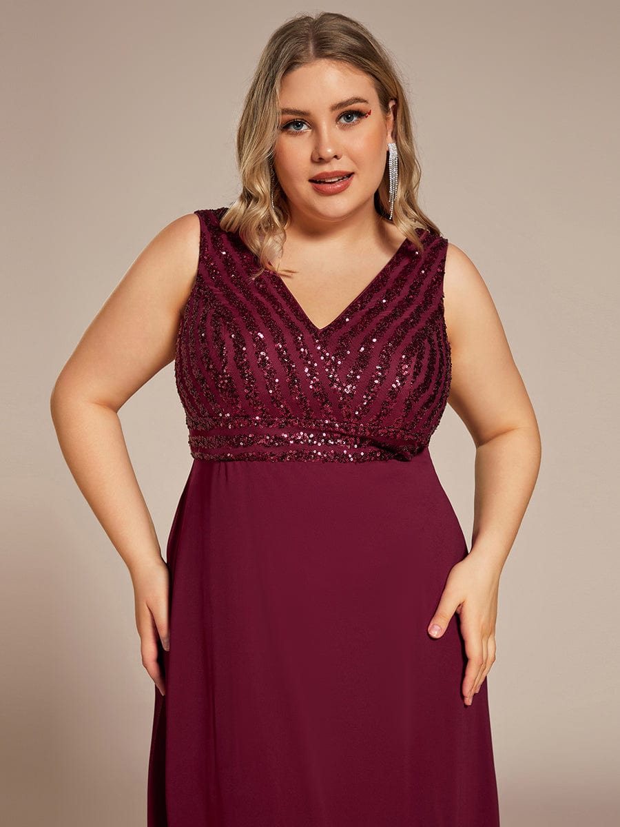 Plus Size Sequin Sleeveless Double V-Neck Formal Evening Dress