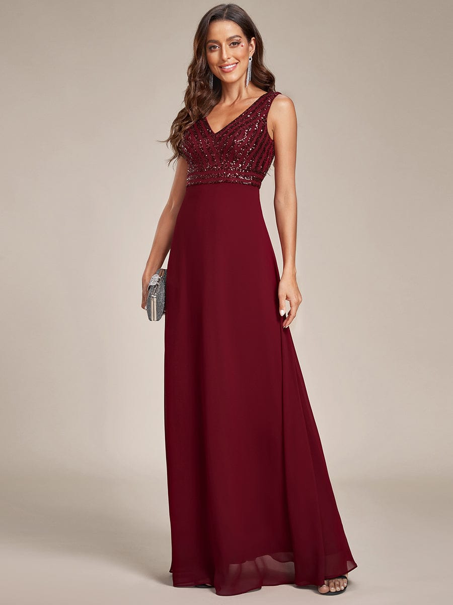 Sparkling Sequin V-Neck A-Line Evening Dress