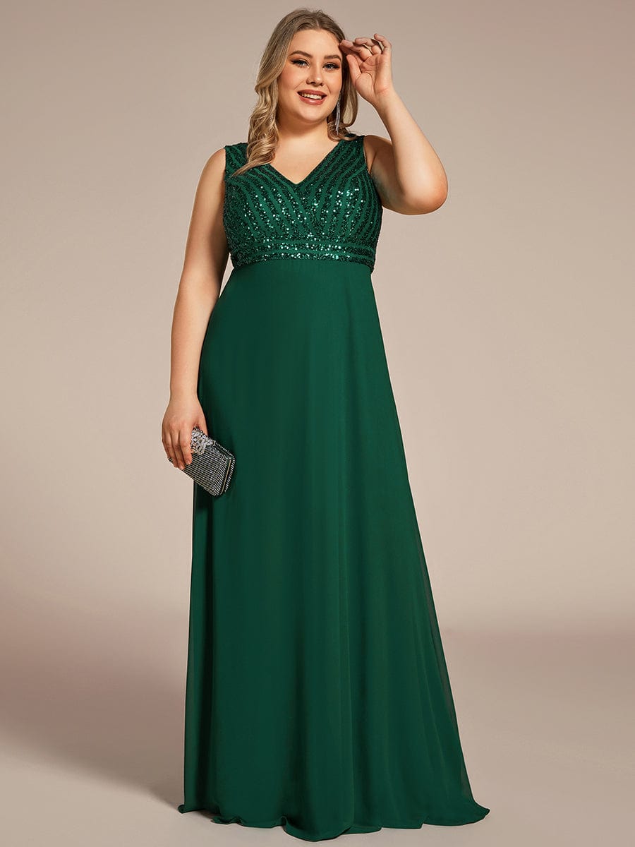 Sparkling Sequin V-Neck A-Line Evening Dress