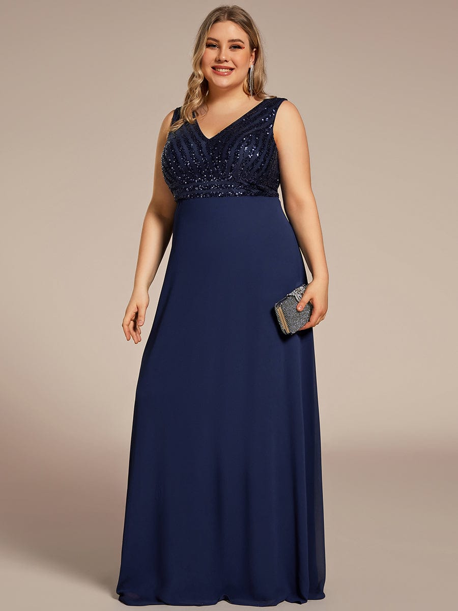 Sparkling Sequin V-Neck A-Line Evening Dress