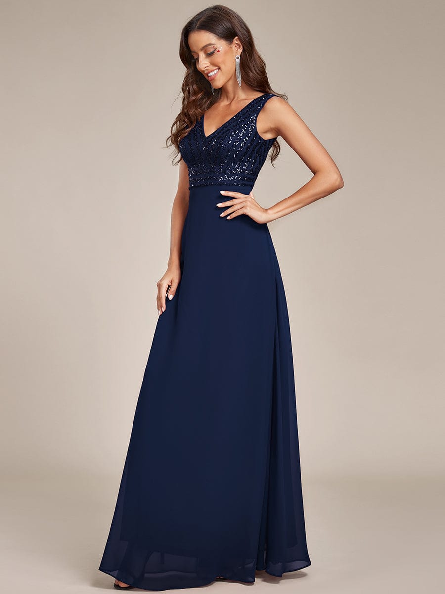 Sparkling Sequin V-Neck A-Line Evening Dress