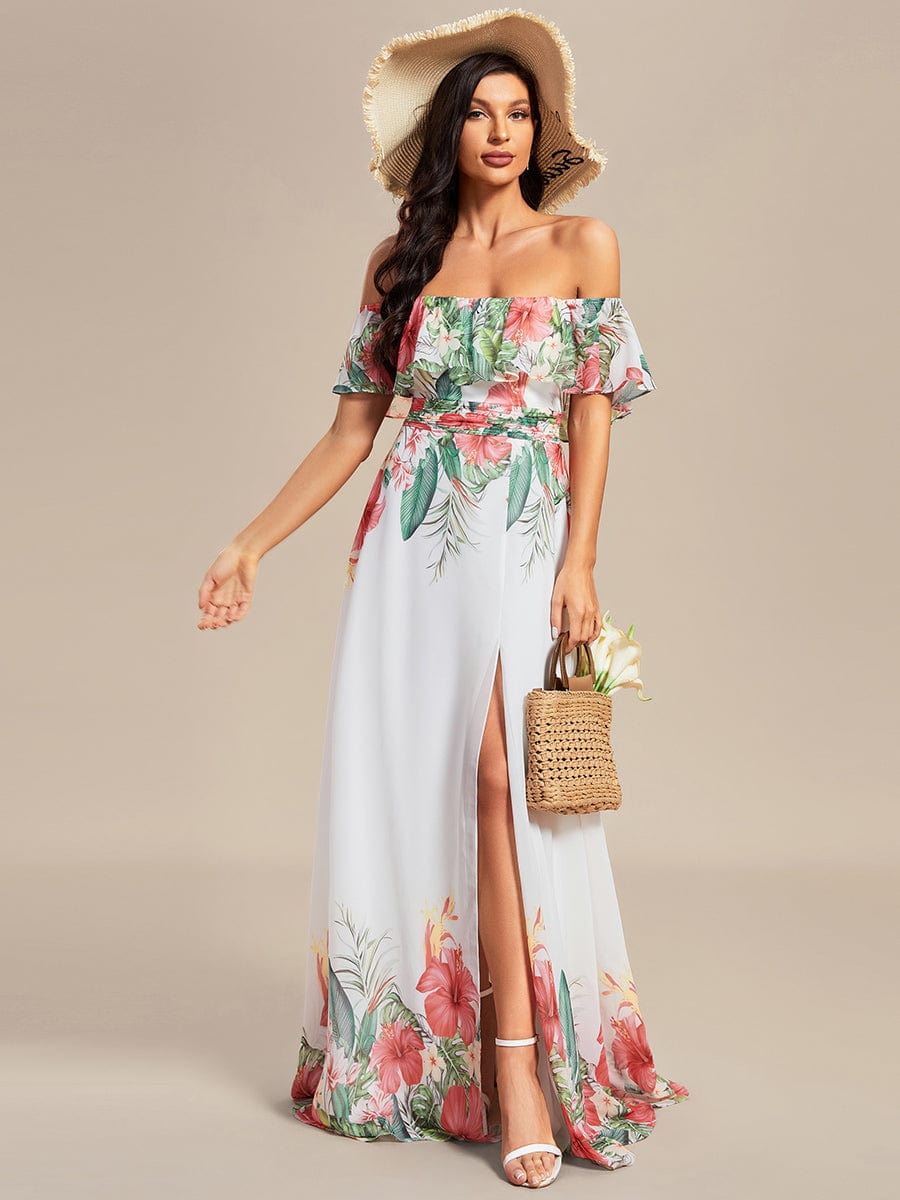 Bohemian Off the Shoulder Chiffon A-Line Summer Evening Dress