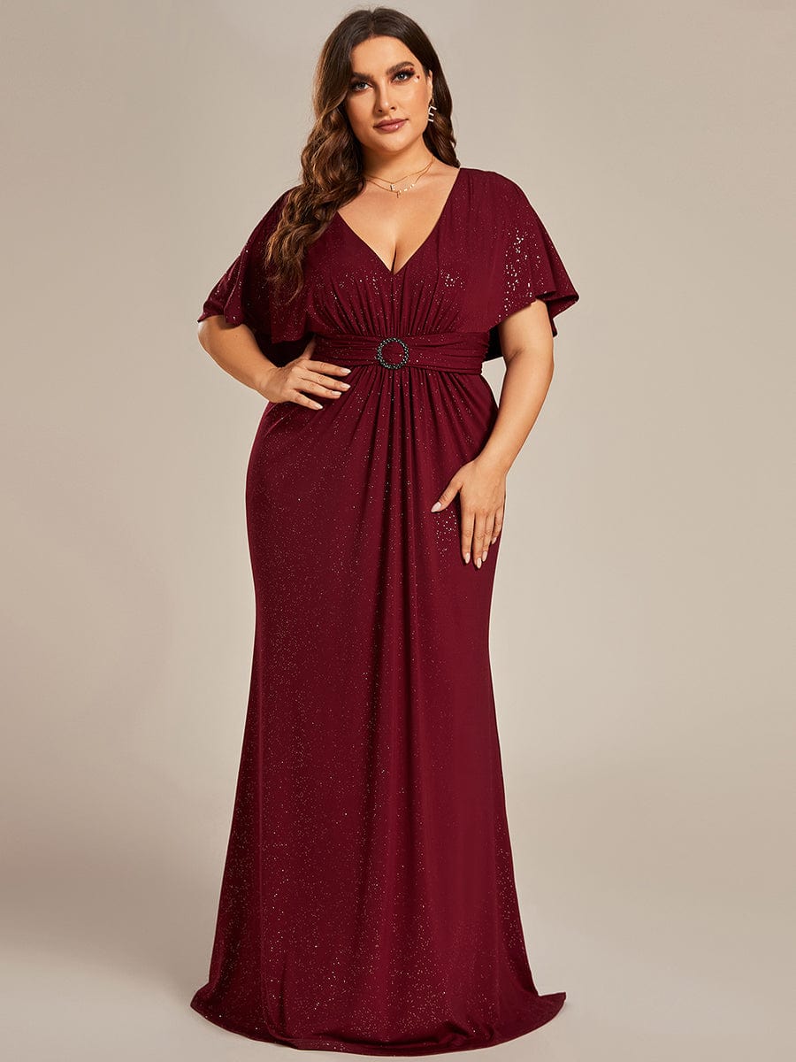 Elegant Plus Size Glitter Bat-Wing Sleeve Mermaid Evening Dress